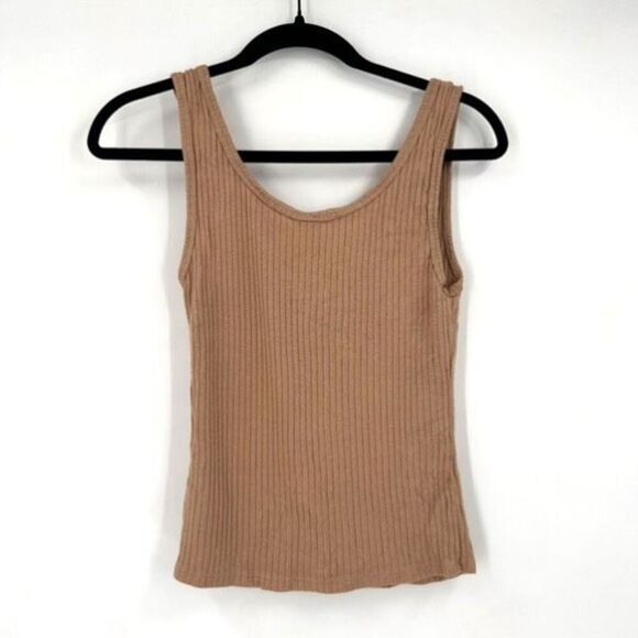 Reformation Crew Neck Ribbed Tank Top XS Tan Beige Neutral Stretch Layering - Picture 3 of 9